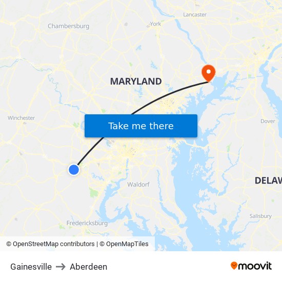 Gainesville to Aberdeen map