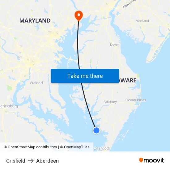 Crisfield to Aberdeen map