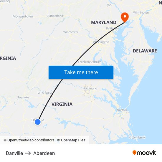 Danville to Aberdeen map