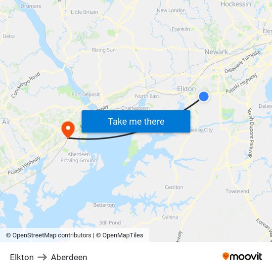 Elkton to Aberdeen map