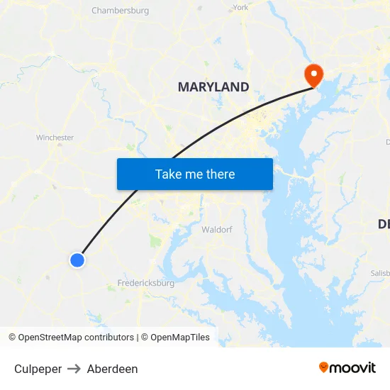 Culpeper to Aberdeen map