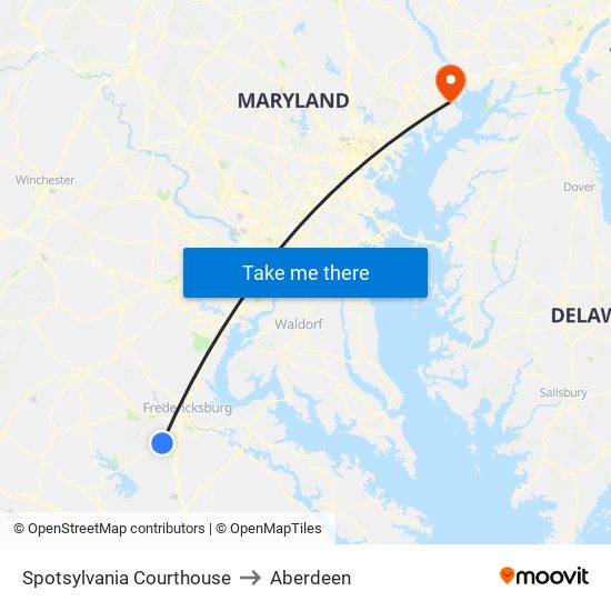 Spotsylvania Courthouse to Aberdeen map