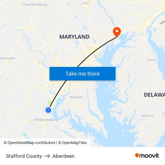 Stafford County to Aberdeen map