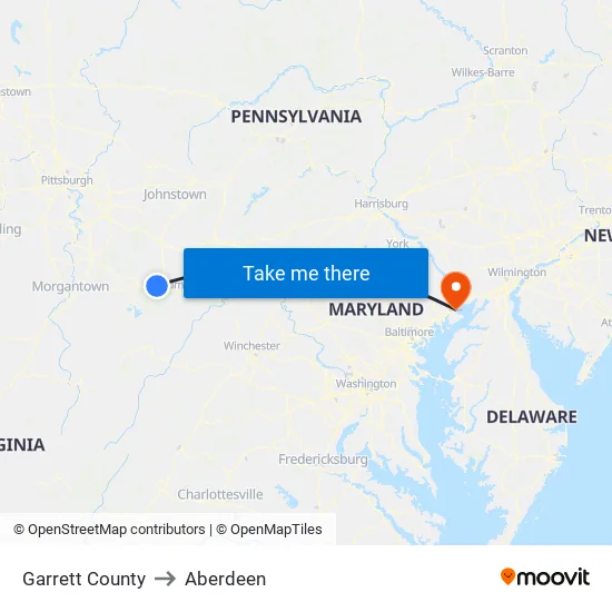 Garrett County to Aberdeen map