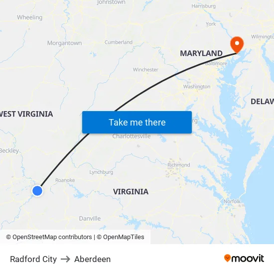 Radford City to Aberdeen map