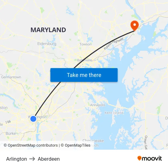 Arlington to Aberdeen map