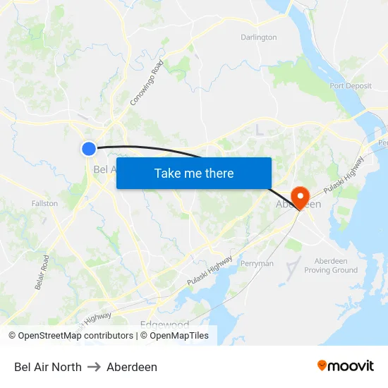 Bel Air North to Aberdeen map
