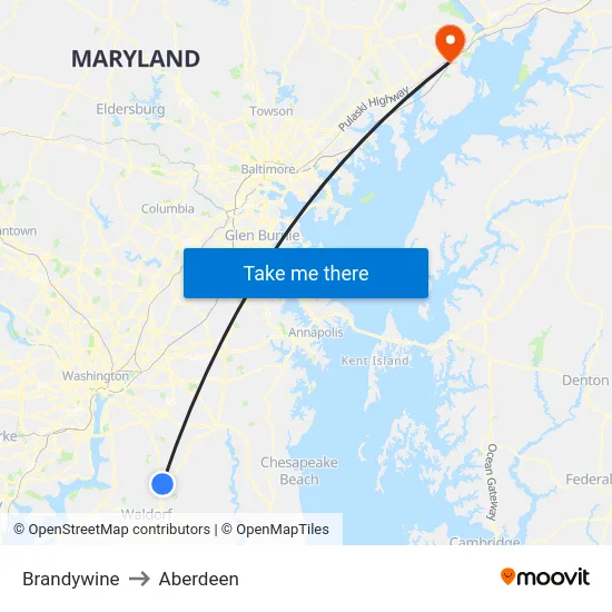 Brandywine to Aberdeen map