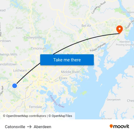 Catonsville to Aberdeen map