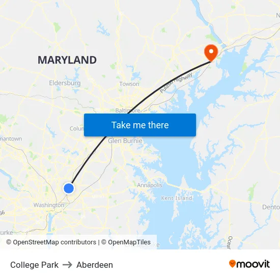College Park to Aberdeen map