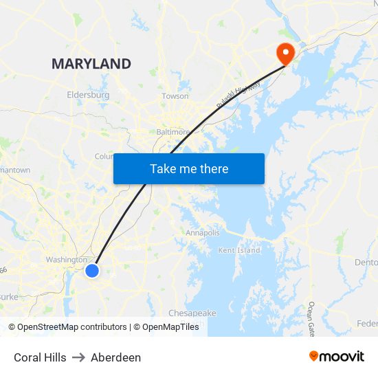 Coral Hills to Aberdeen map