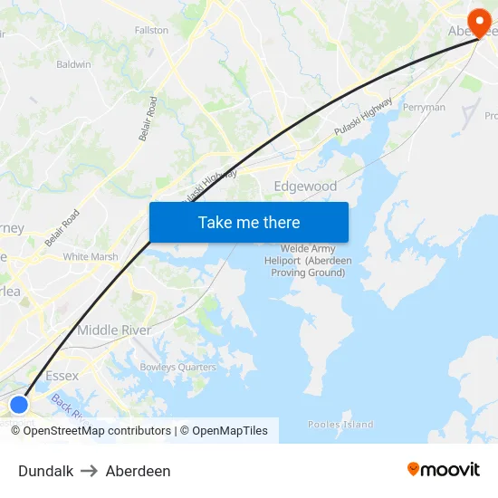 Dundalk to Aberdeen map