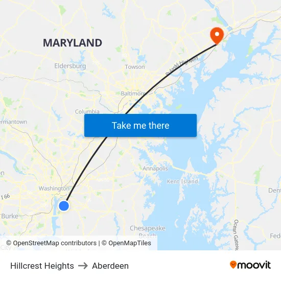 Hillcrest Heights to Aberdeen map