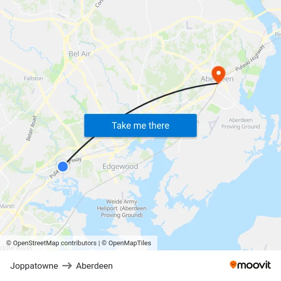 Joppatowne to Aberdeen map