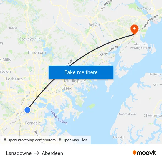 Lansdowne to Aberdeen map