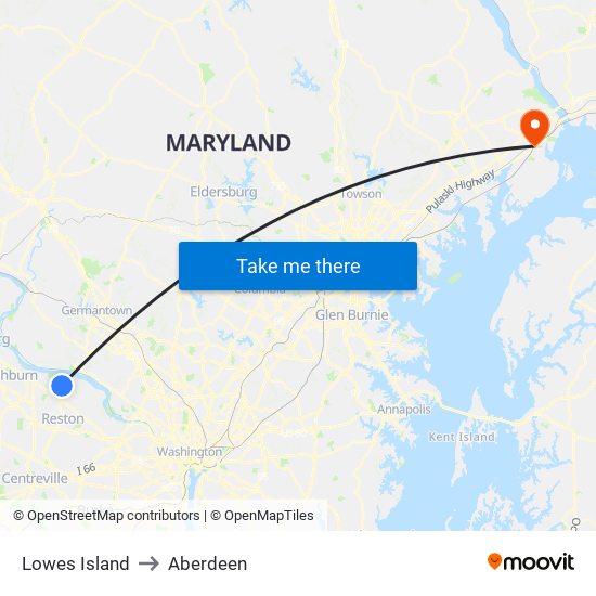 Lowes Island to Aberdeen map