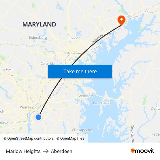 Marlow Heights to Aberdeen map