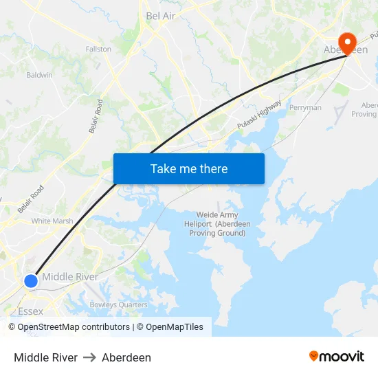 Middle River to Aberdeen map