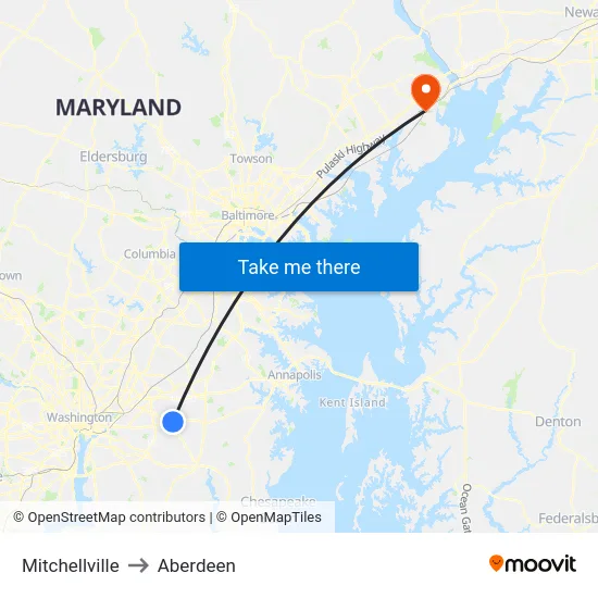 Mitchellville to Aberdeen map