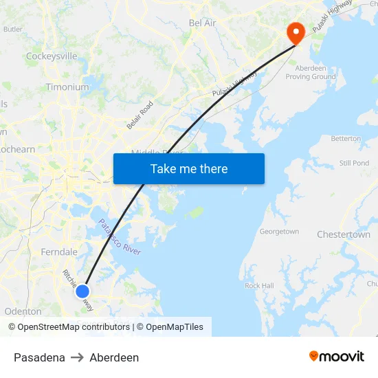 Pasadena to Aberdeen map