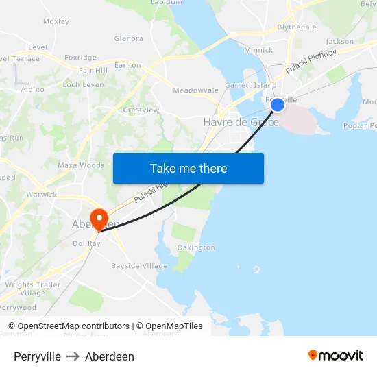 Perryville to Aberdeen map