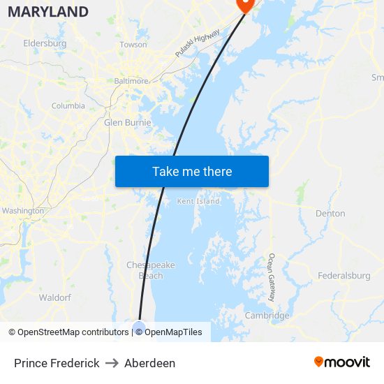 Prince Frederick to Aberdeen map