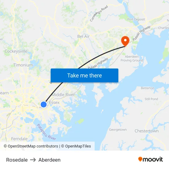 Rosedale to Aberdeen map