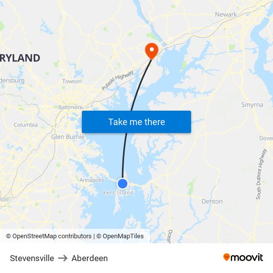 Stevensville to Aberdeen map