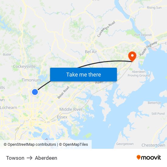 Towson to Aberdeen map