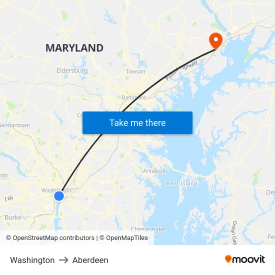 Washington to Aberdeen map