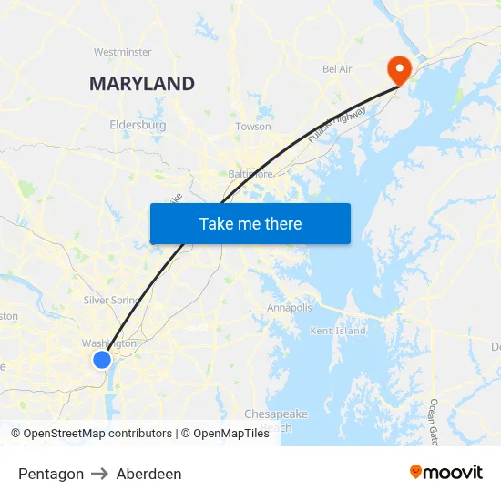 Pentagon to Aberdeen map