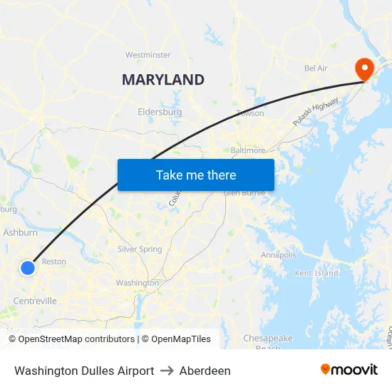 Washington Dulles Airport to Aberdeen map