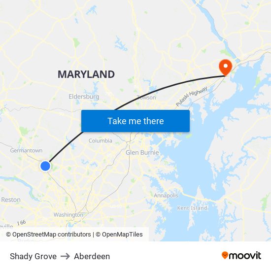 Shady Grove to Aberdeen map