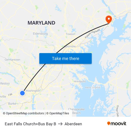 East Falls Church+Bus Bay B to Aberdeen map