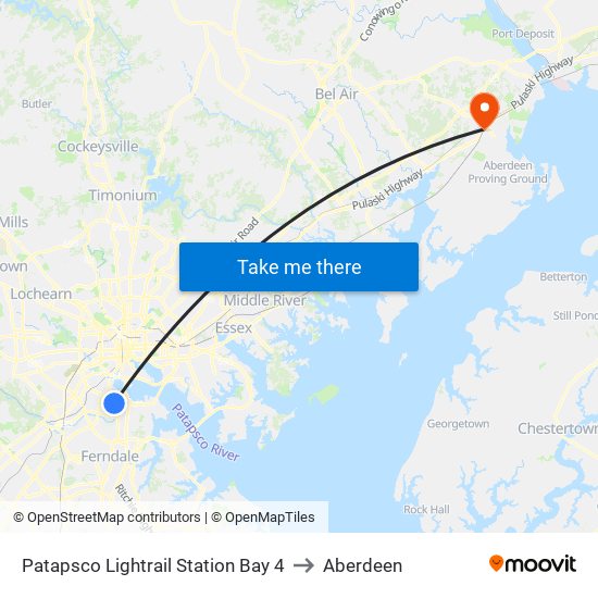 Patapsco Lightrail Station Bay 4 to Aberdeen map