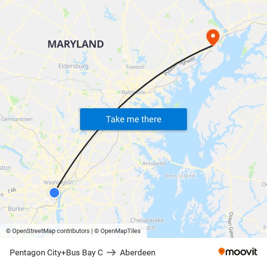 Pentagon City+Bus Bay C to Aberdeen map