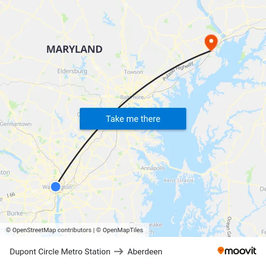 Dupont Circle Metro Station to Aberdeen map