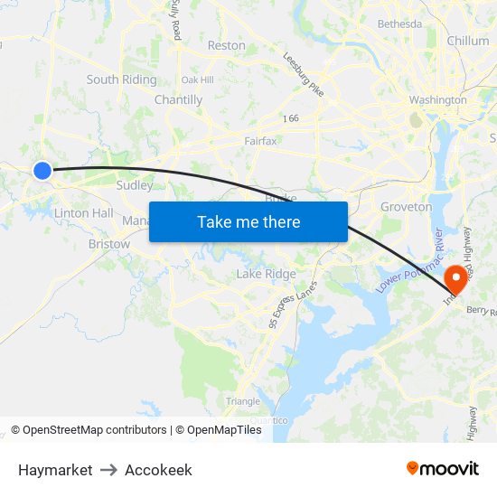 Haymarket to Accokeek map