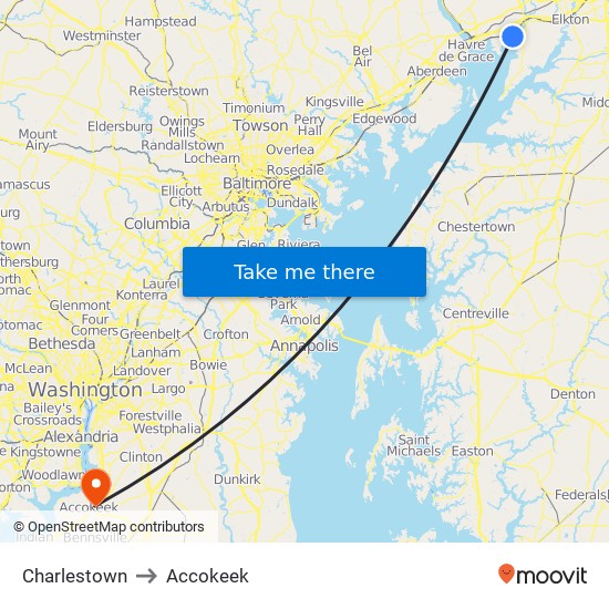 Charlestown to Accokeek map