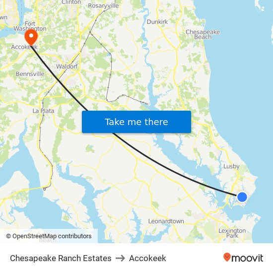 Chesapeake Ranch Estates to Accokeek map
