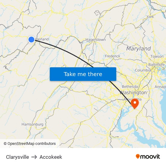 Clarysville to Accokeek map