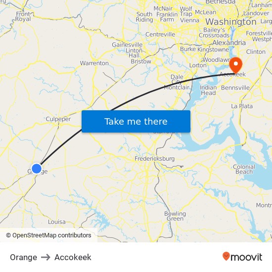 Orange to Accokeek map