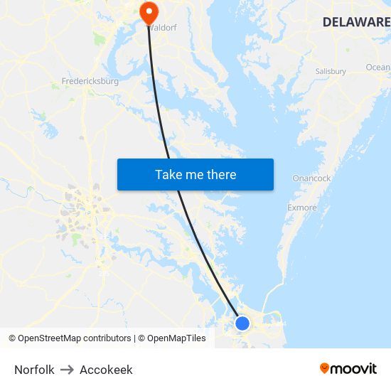 Norfolk to Accokeek map