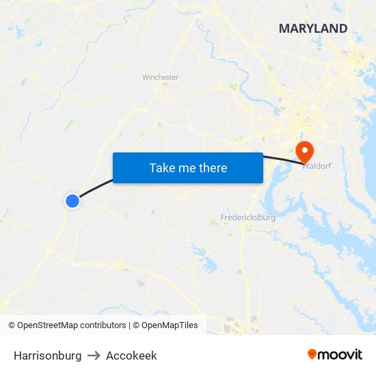 Harrisonburg to Accokeek map