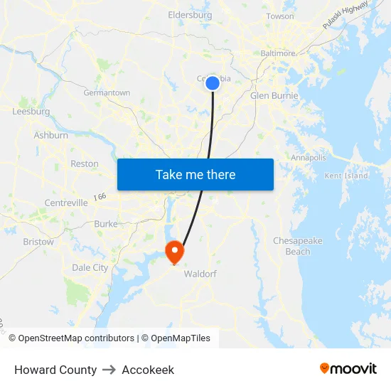 Howard County to Accokeek map