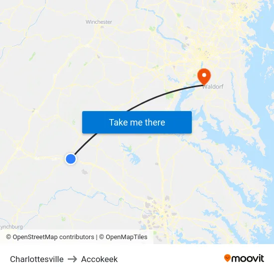 Charlottesville to Accokeek map
