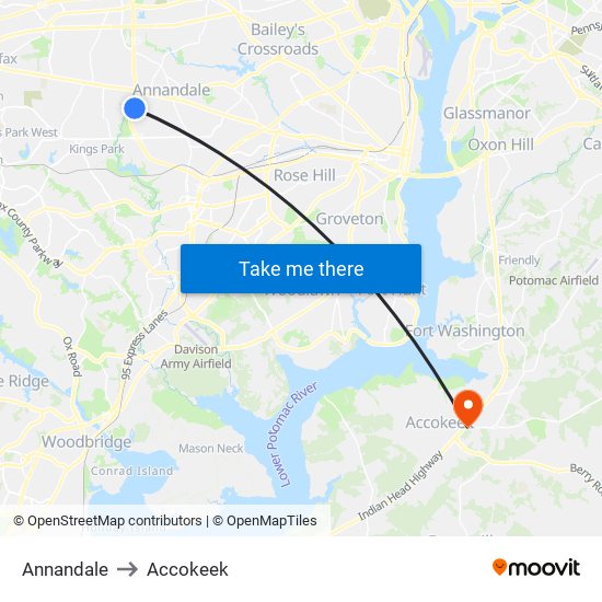 Annandale to Accokeek map