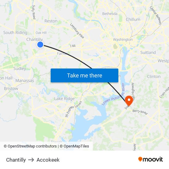 Chantilly to Accokeek map