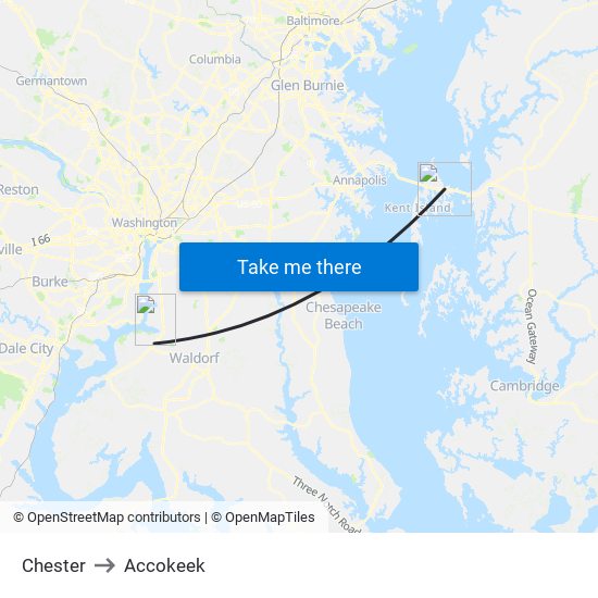 Chester to Accokeek map