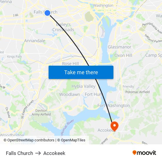 Falls Church to Accokeek map